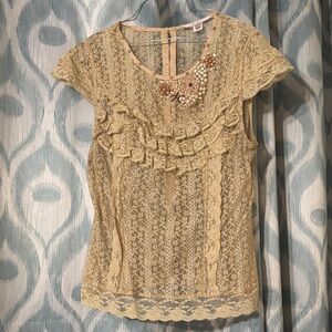 Chic Lace Ruffle Blouse in Cream